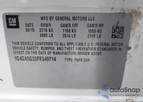 2015 Buick Lacrosse from USA, damaged, VIN 1G4GA5G33FF349714